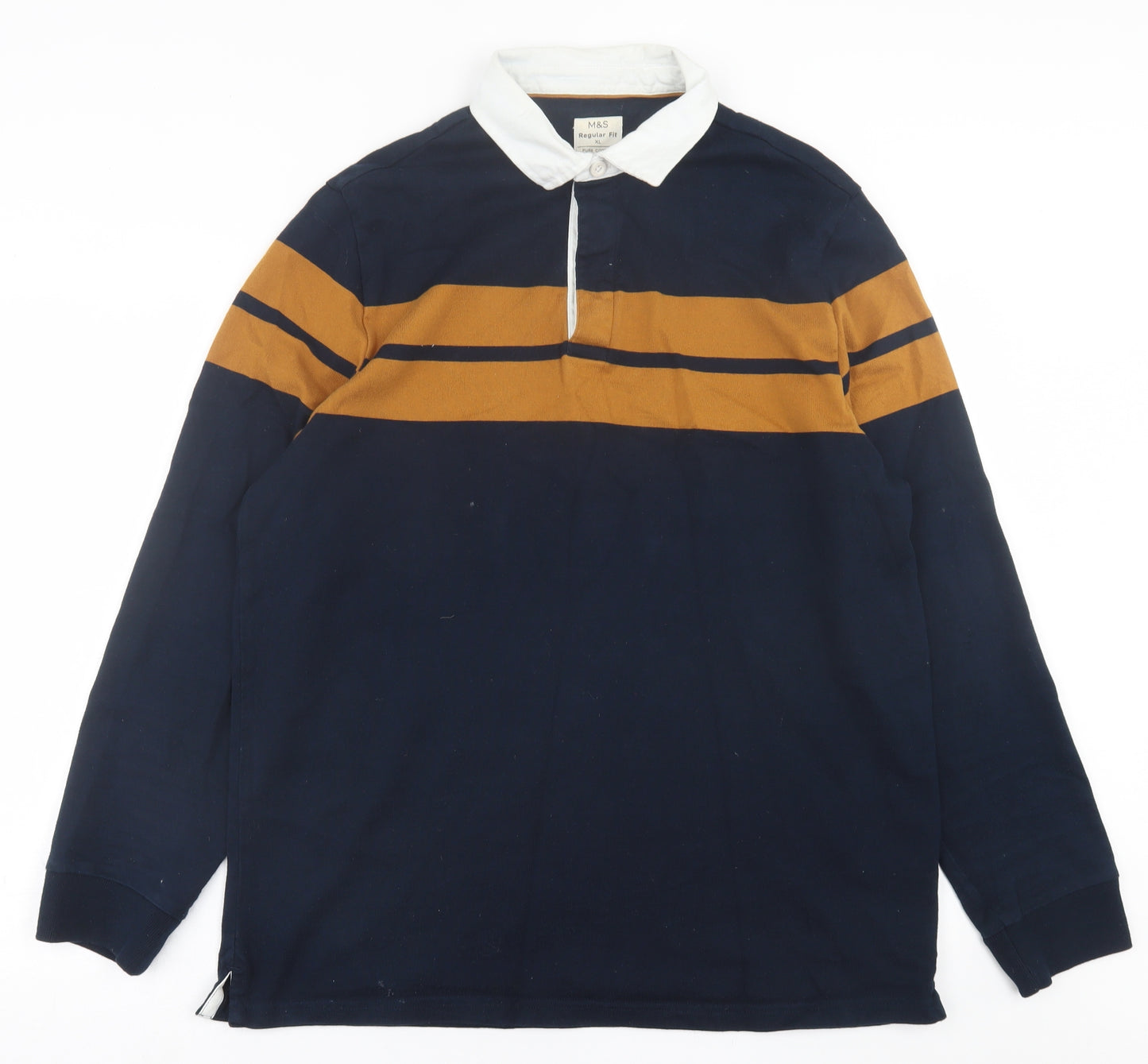 Marks and Spencer Mens Blue Striped Cotton  Polo Size XL Collared Button