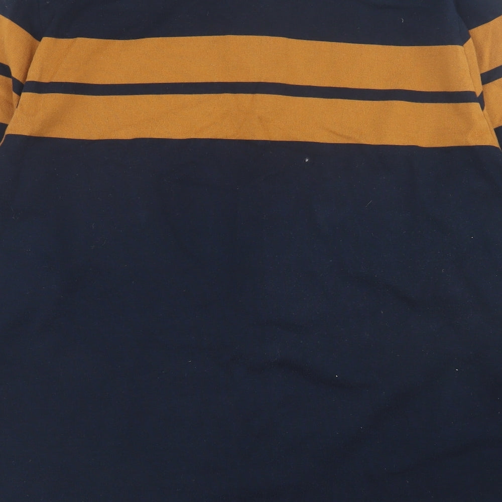 Marks and Spencer Mens Blue Striped Cotton  Polo Size XL Collared Button