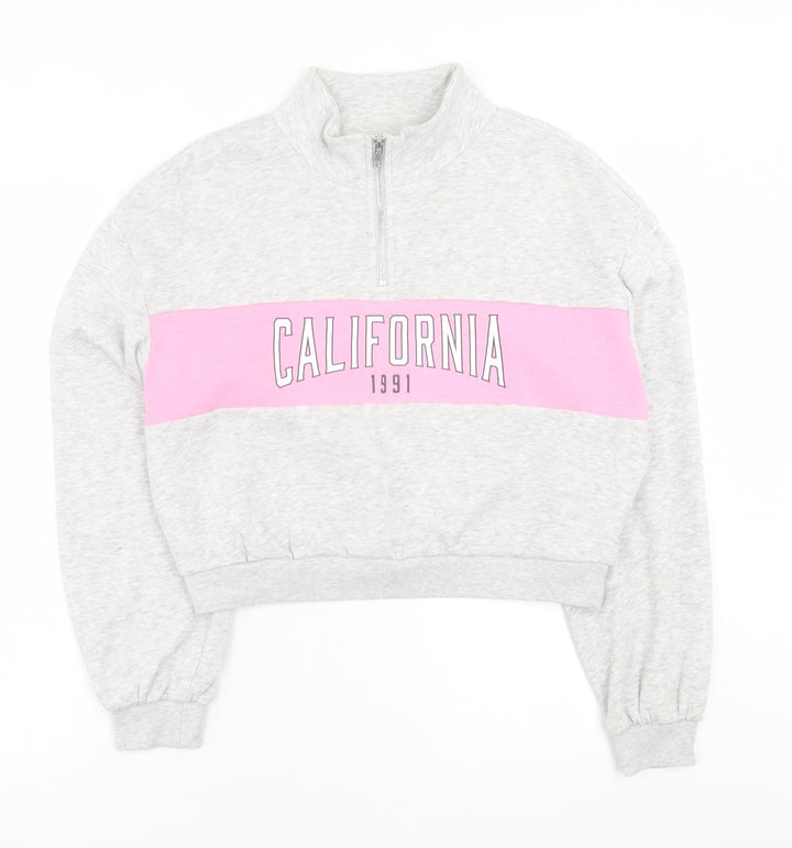 H&M Womens Grey Cotton Pullover Sweatshirt Size S Zip - California