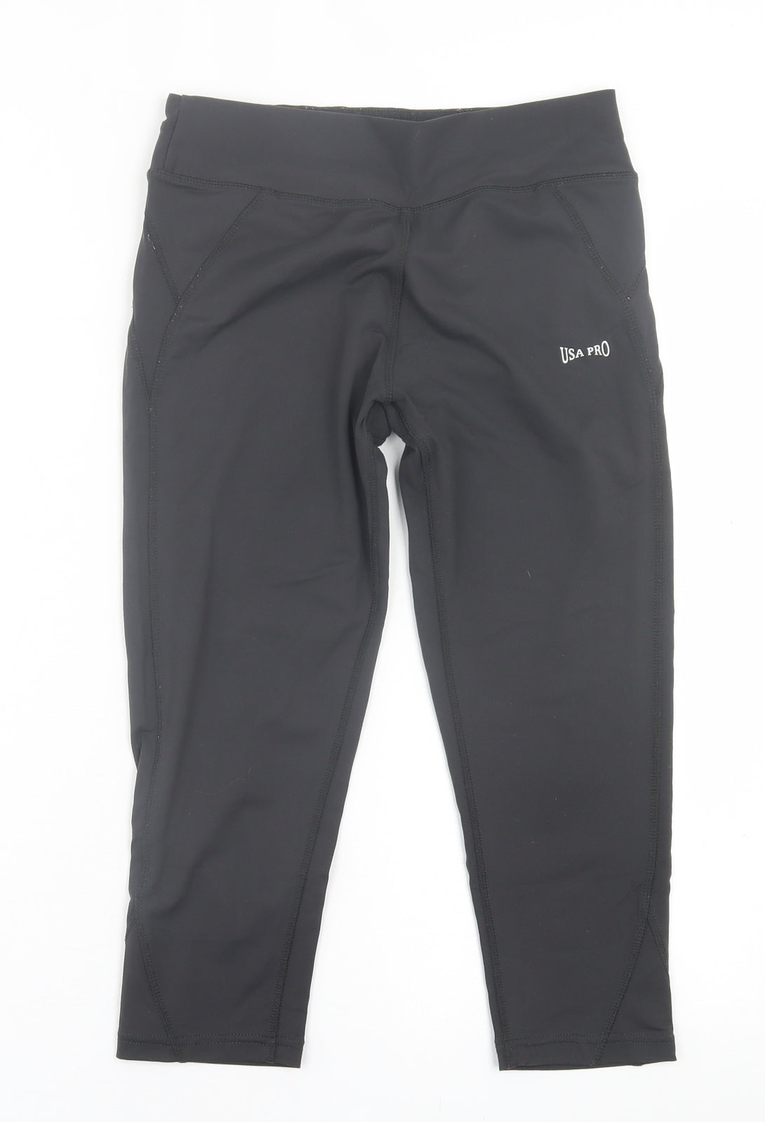 USA Pro Womens Black  Polyester Cropped Leggings Size 8 L18 in Regular Pullover