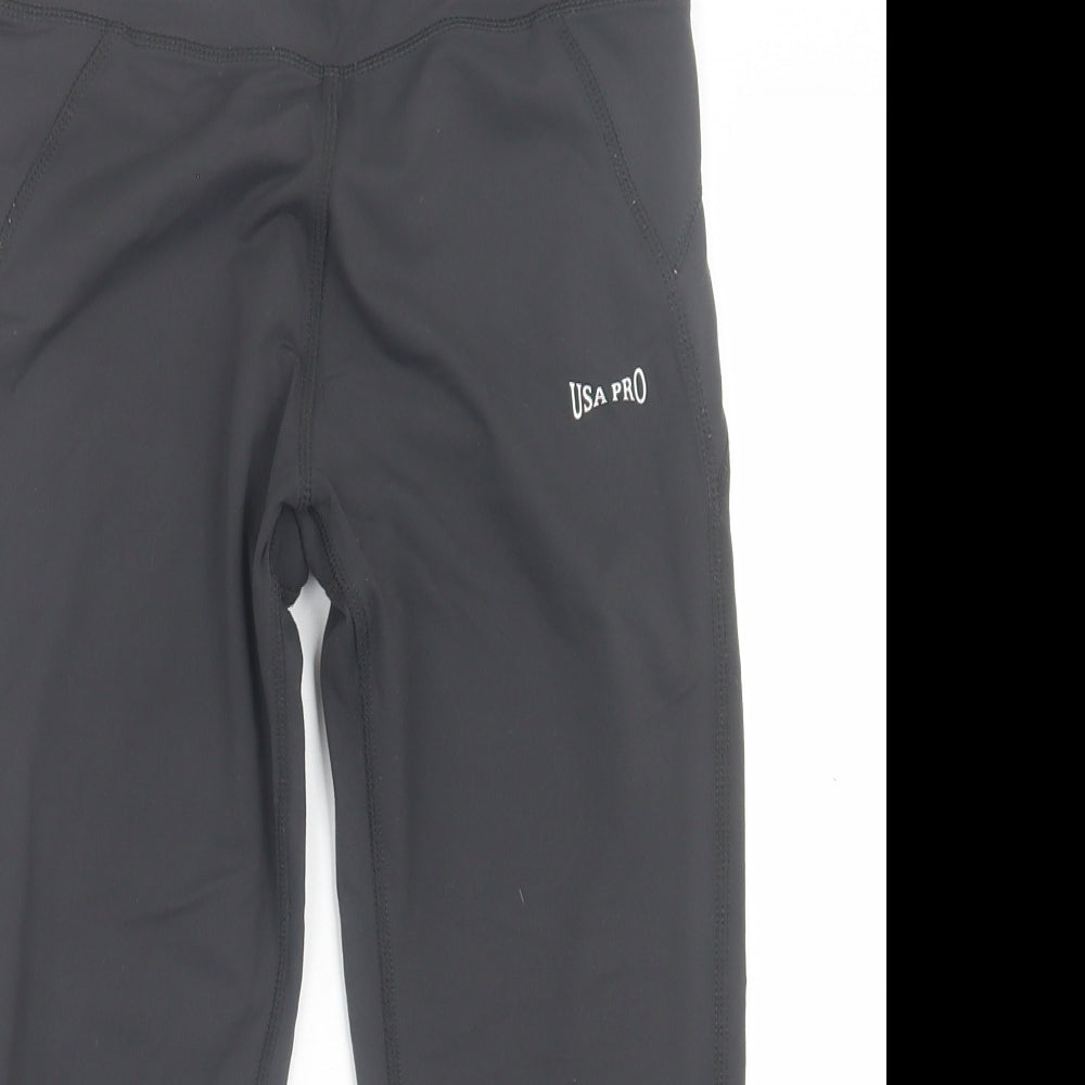 USA Pro Womens Black  Polyester Cropped Leggings Size 8 L18 in Regular Pullover