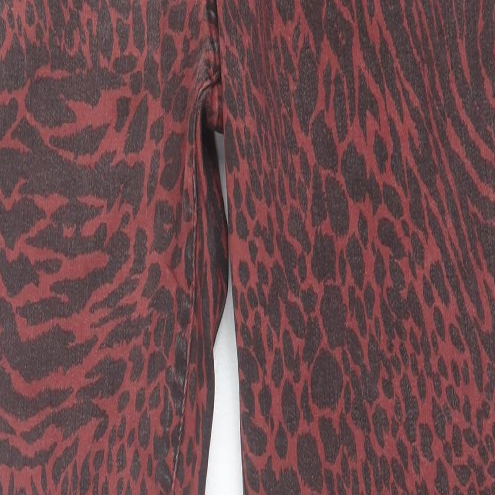 NEXT Womens Red Animal Print Cotton Skinny Jeans Size 12 L30 in Regular Button