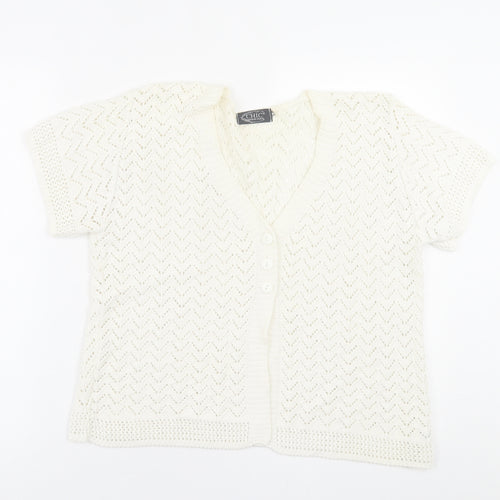 Chic London Paris Womens White V-Neck  Acrylic Cardigan Jumper Size XL