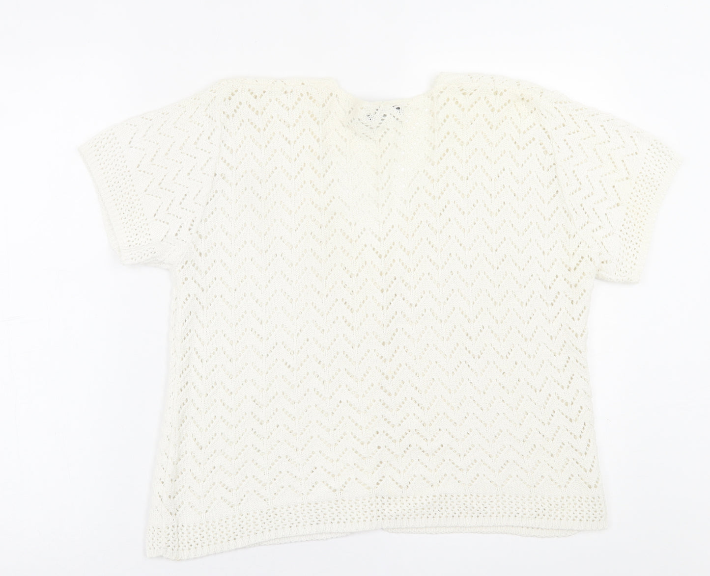 Chic London Paris Womens White V-Neck  Acrylic Cardigan Jumper Size XL