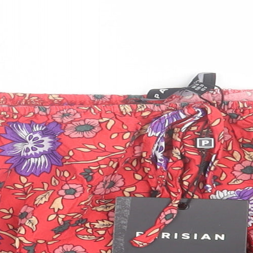 PARISIAN SIGNATURE Womens Red Floral Viscose Cropped T-Shirt Size 10 Off the Shoulder