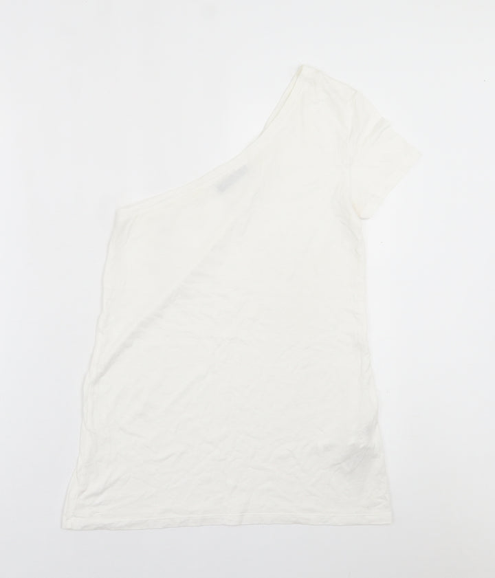 Bershka Womens White  Polyester Basic Blouse Size S One Shoulder