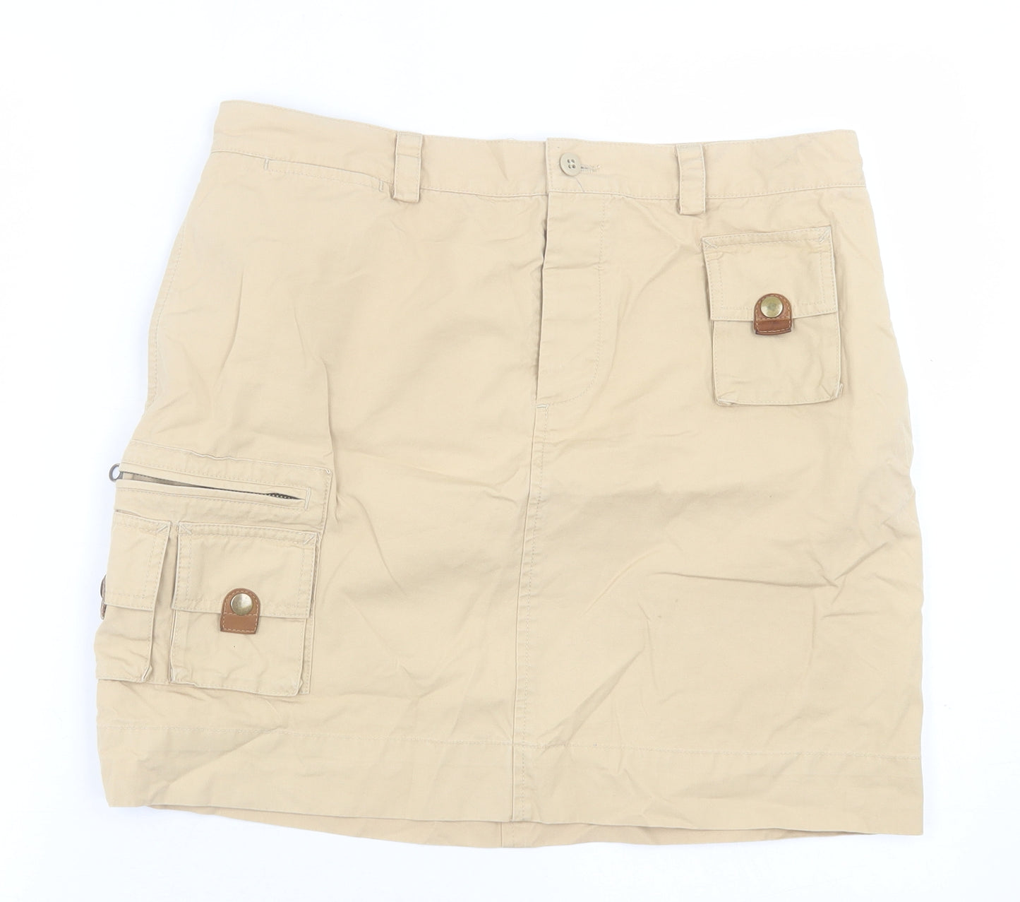 Preworn Womens Beige  Cotton Cargo Skirt Size 30 in   Button