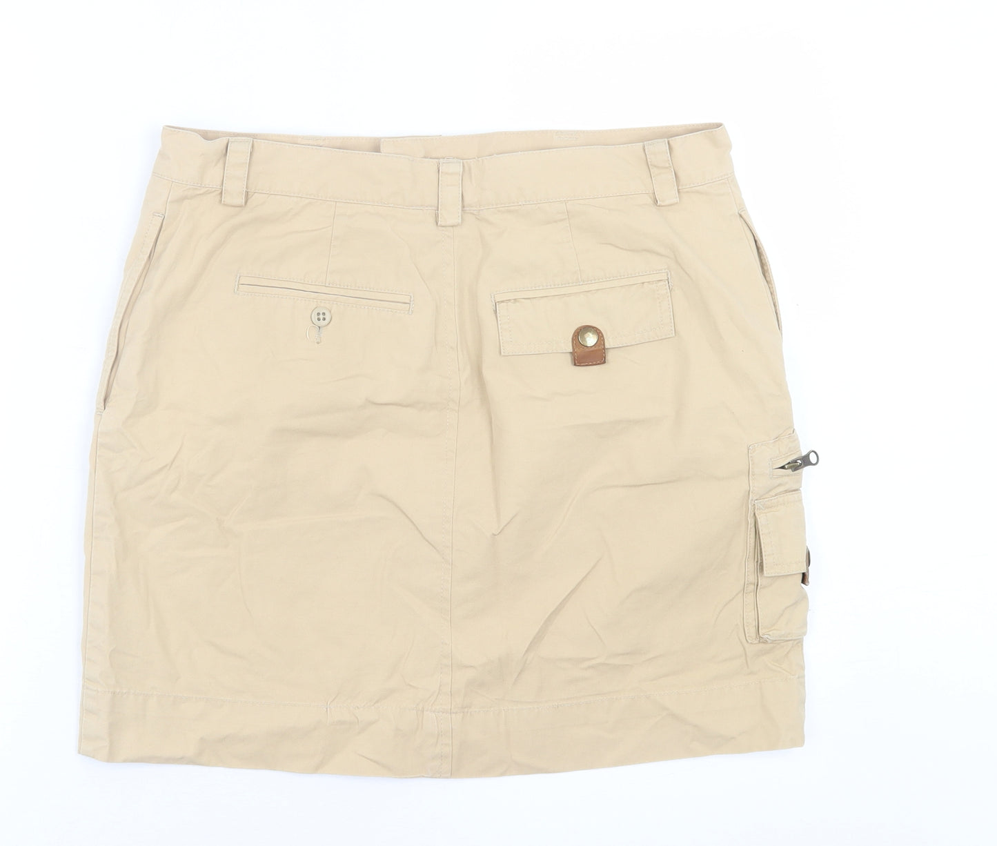 Preworn Womens Beige  Cotton Cargo Skirt Size 30 in   Button