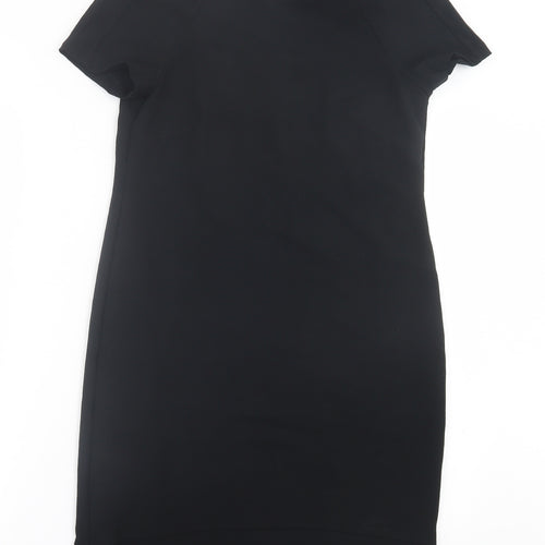 Topshop Womens Black  Polyester T-Shirt Dress  Size 8  Crew Neck Zip