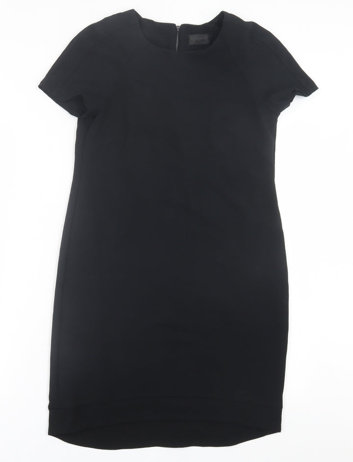 Topshop Womens Black Polyester T-Shirt Dress Size 8 Crew Neck Zip