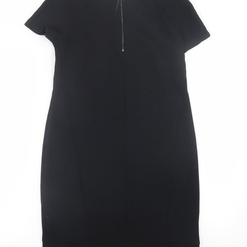 Topshop Womens Black  Polyester T-Shirt Dress  Size 8  Crew Neck Zip