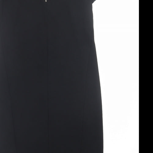 Topshop Womens Black  Polyester T-Shirt Dress  Size 8  Crew Neck Zip