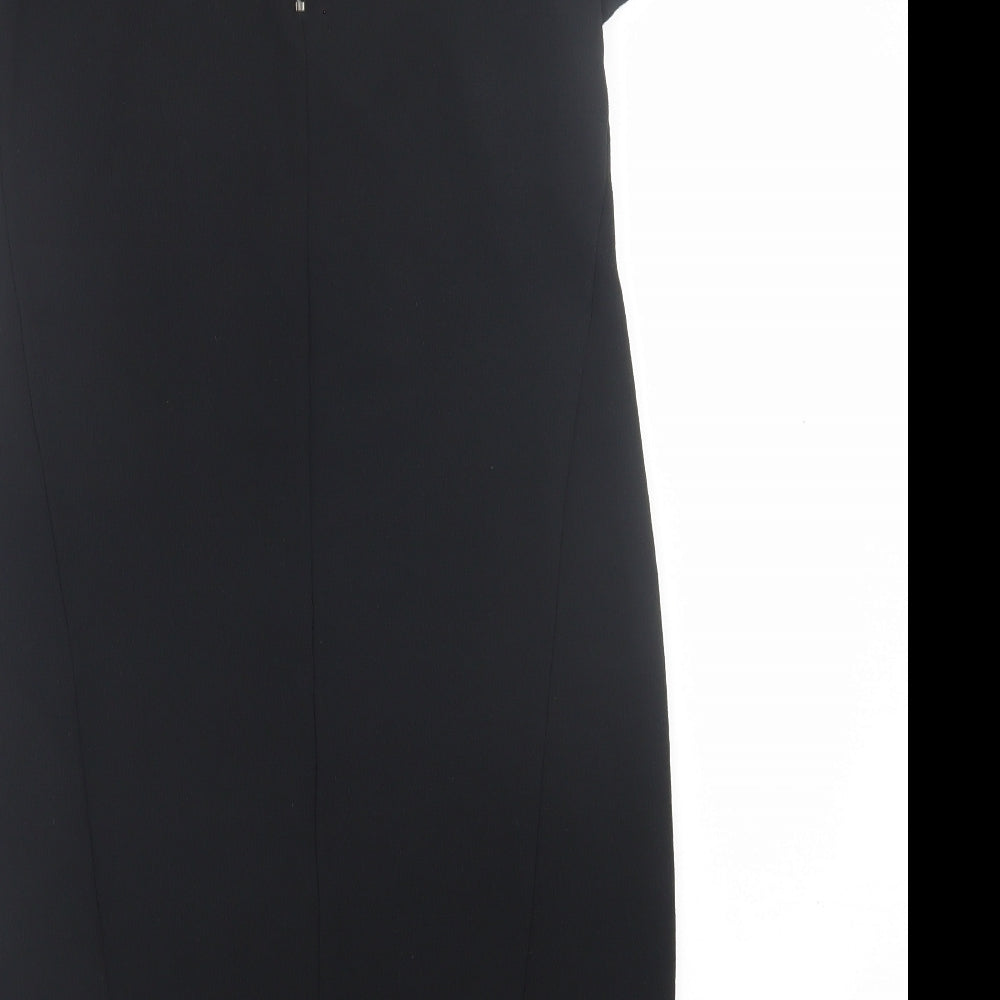 Topshop Womens Black  Polyester T-Shirt Dress  Size 8  Crew Neck Zip