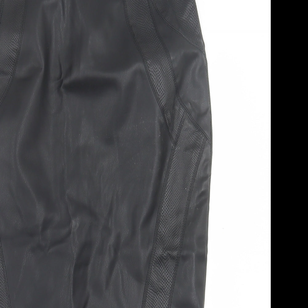 River Island Womens Black  Polyurethane A-Line Skirt Size 10   Zip