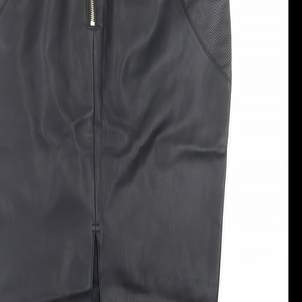 River Island Womens Black  Polyurethane A-Line Skirt Size 10   Zip