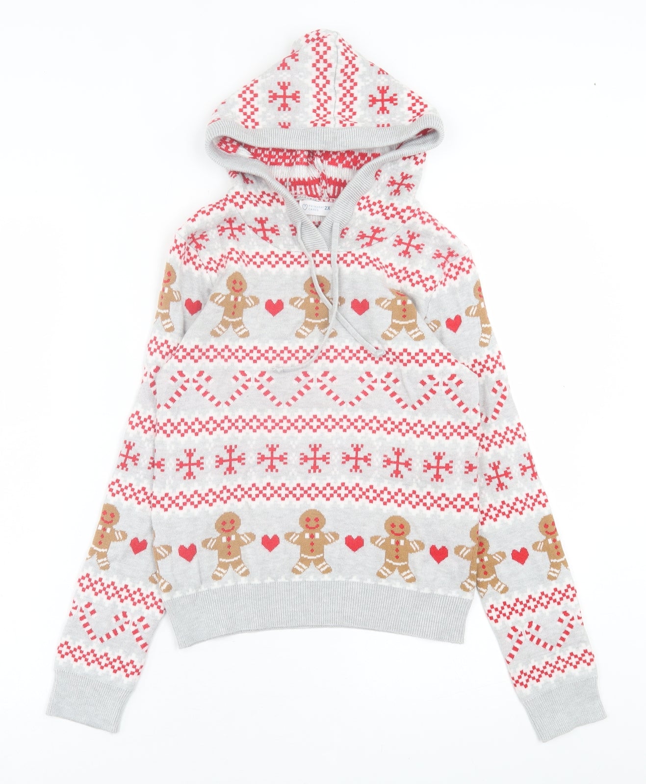 Primark Womens Grey Geometric Polyester Pullover Hoodie Size 2XS  Pullover - Christmas Jumper