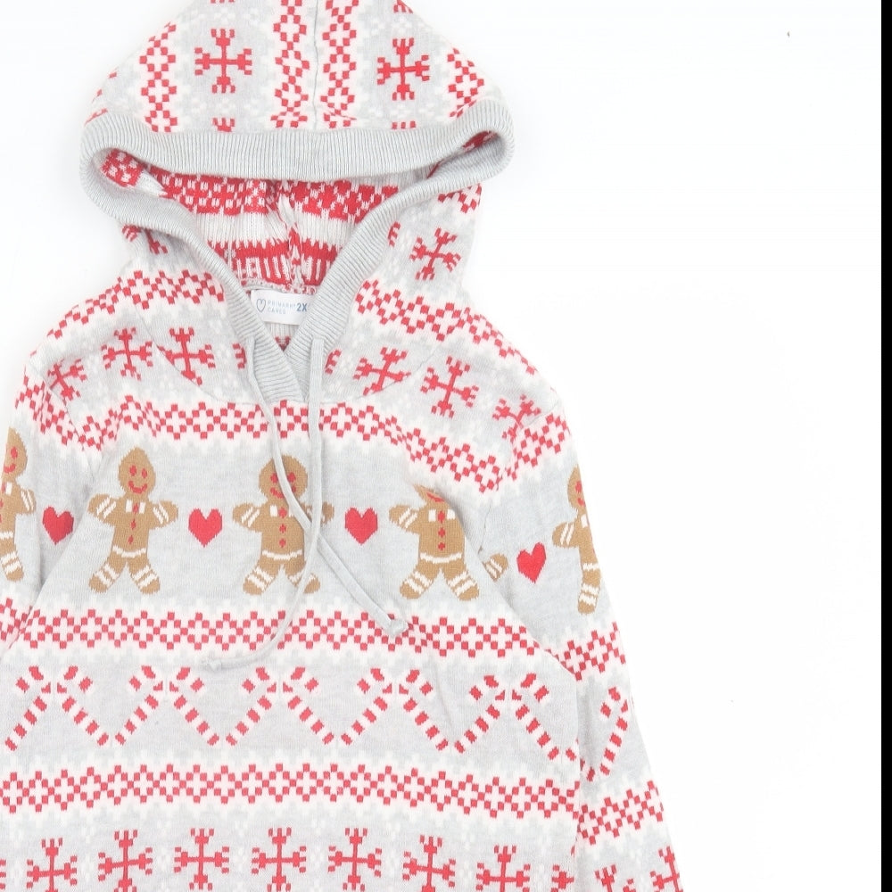 Primark Womens Grey Geometric Polyester Pullover Hoodie Size 2XS  Pullover - Christmas Jumper