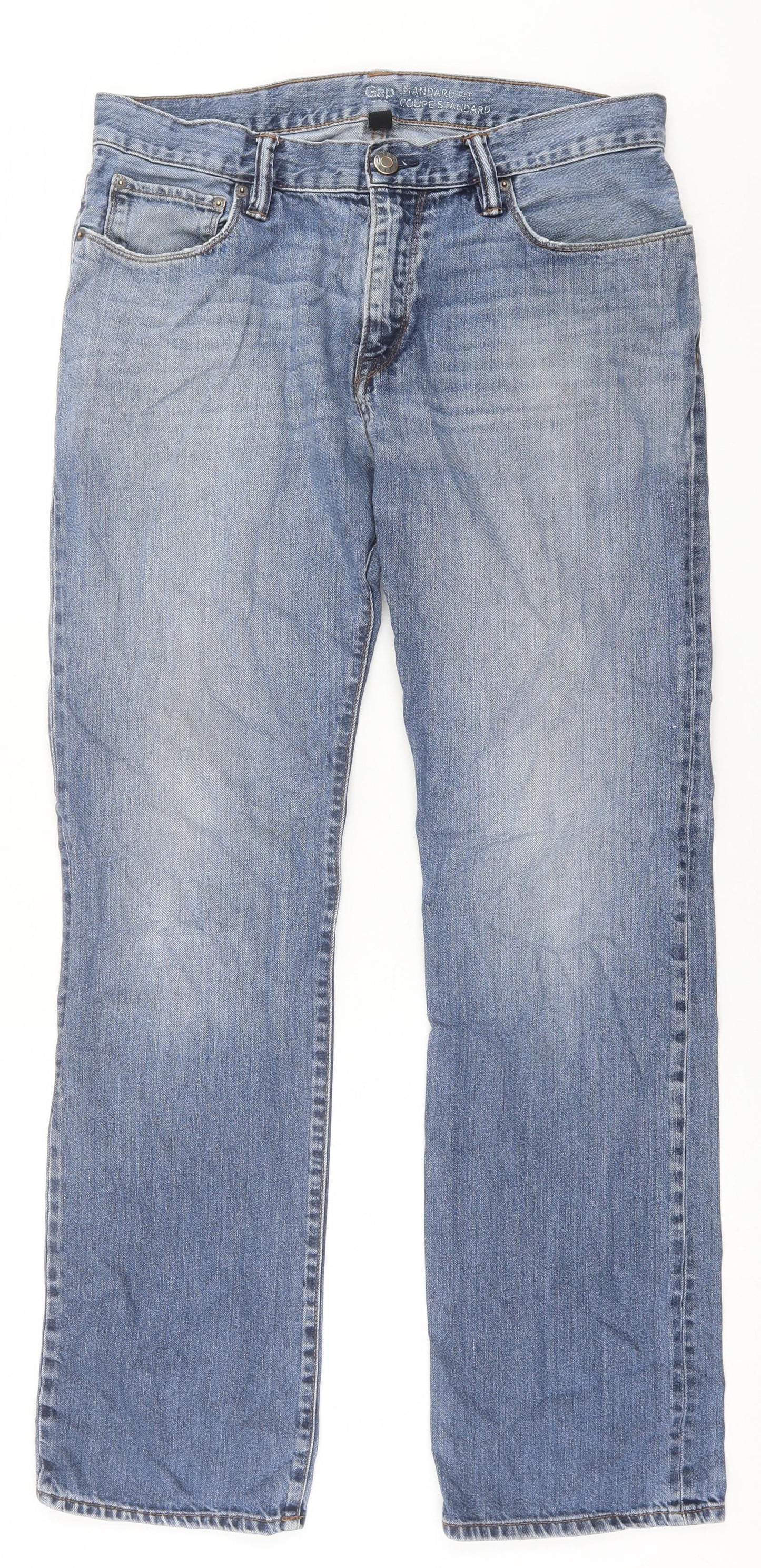 Gap Mens Blue  Cotton Straight Jeans Size 32 in L34 in Regular Button
