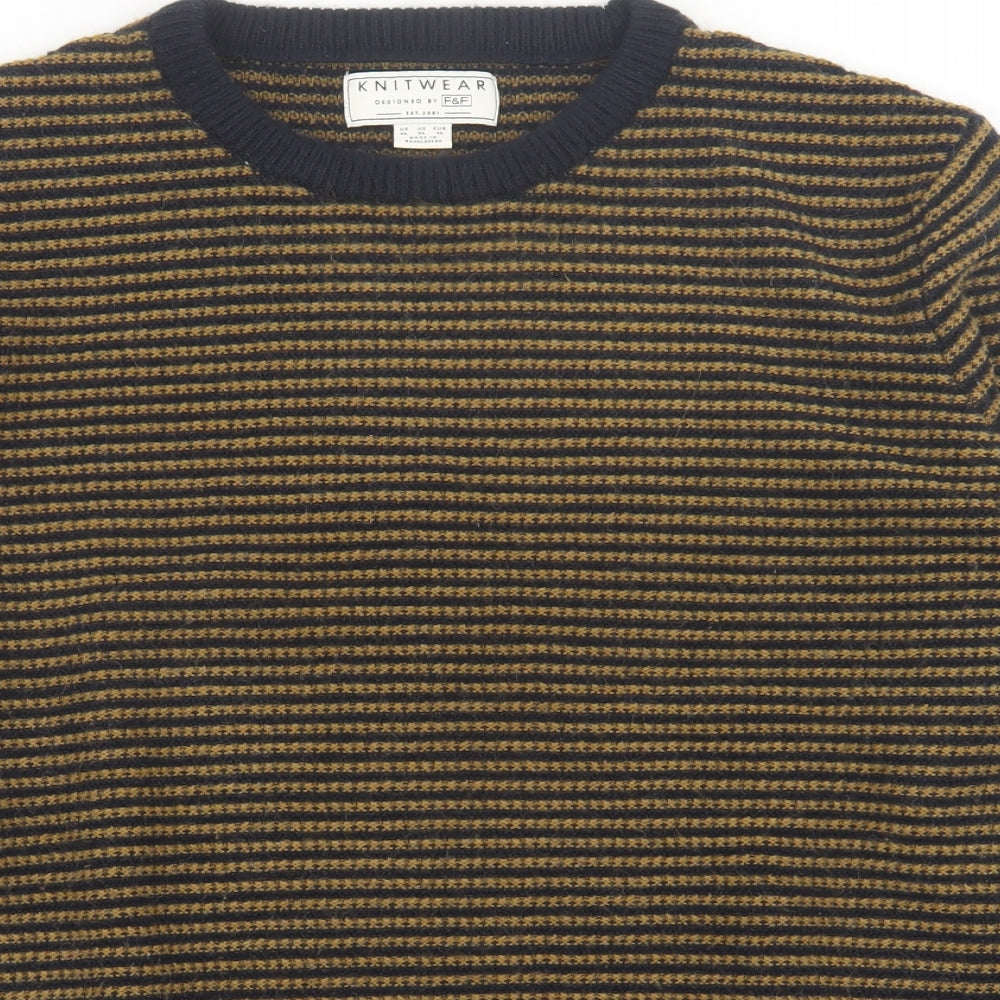 F&F Mens Yellow Crew Neck Geometric Acrylic Pullover Jumper Size XL