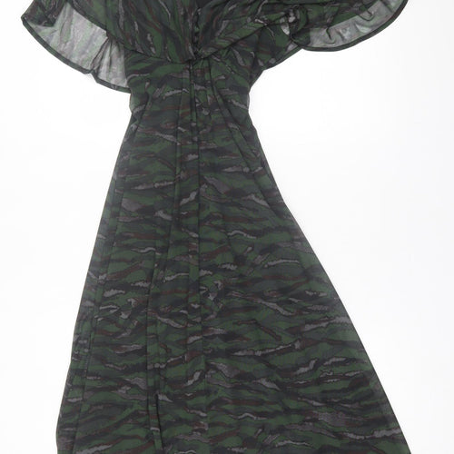 NEXT Womens Green Geometric Polyester A-Line  Size 6  V-Neck Pullover