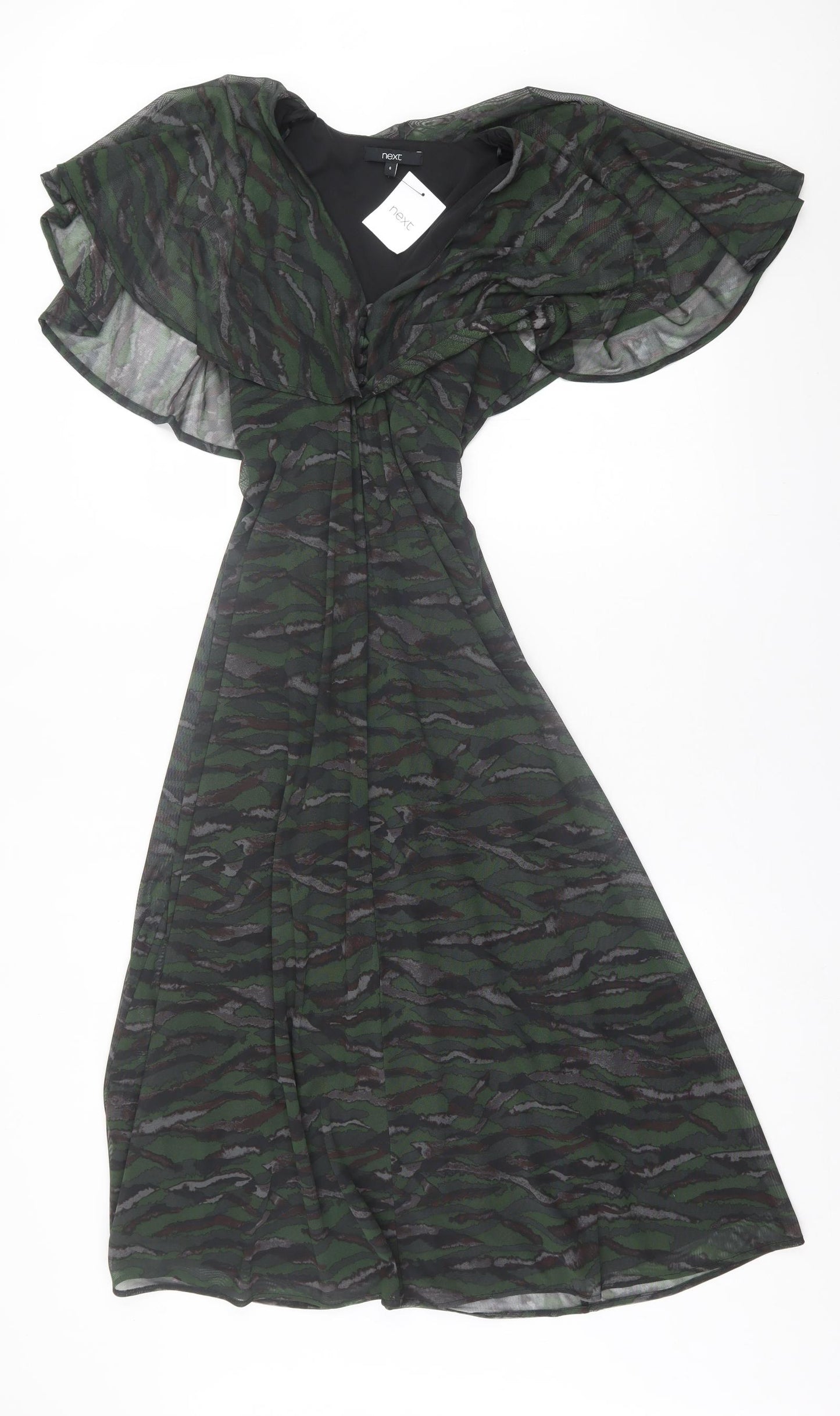 NEXT Womens Green Geometric Polyester A-Line  Size 6  V-Neck Pullover