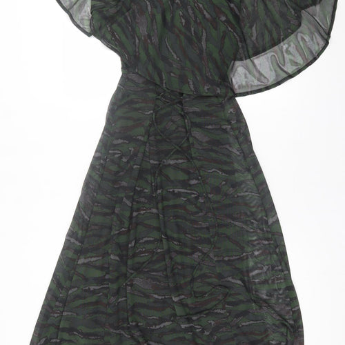 NEXT Womens Green Geometric Polyester A-Line  Size 6  V-Neck Pullover