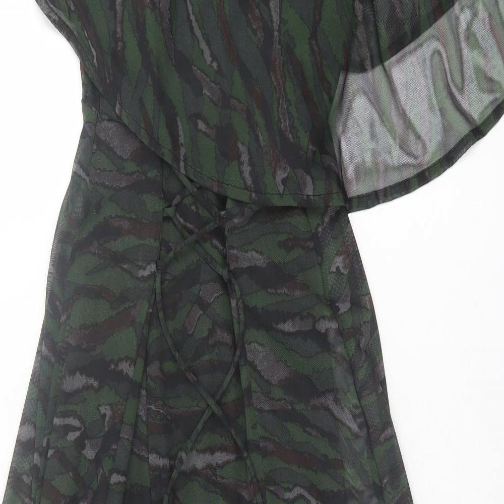 NEXT Womens Green Geometric Polyester A-Line  Size 6  V-Neck Pullover