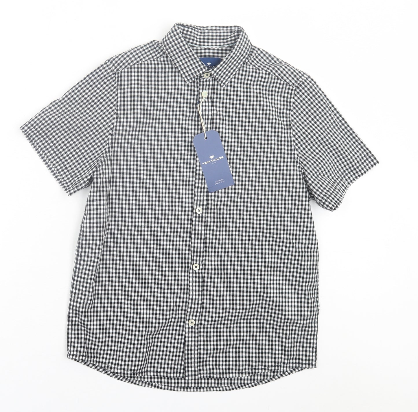 TOM TAILOR Boys Blue Check Cotton Basic Button-Up Size 12 Years Collared Button