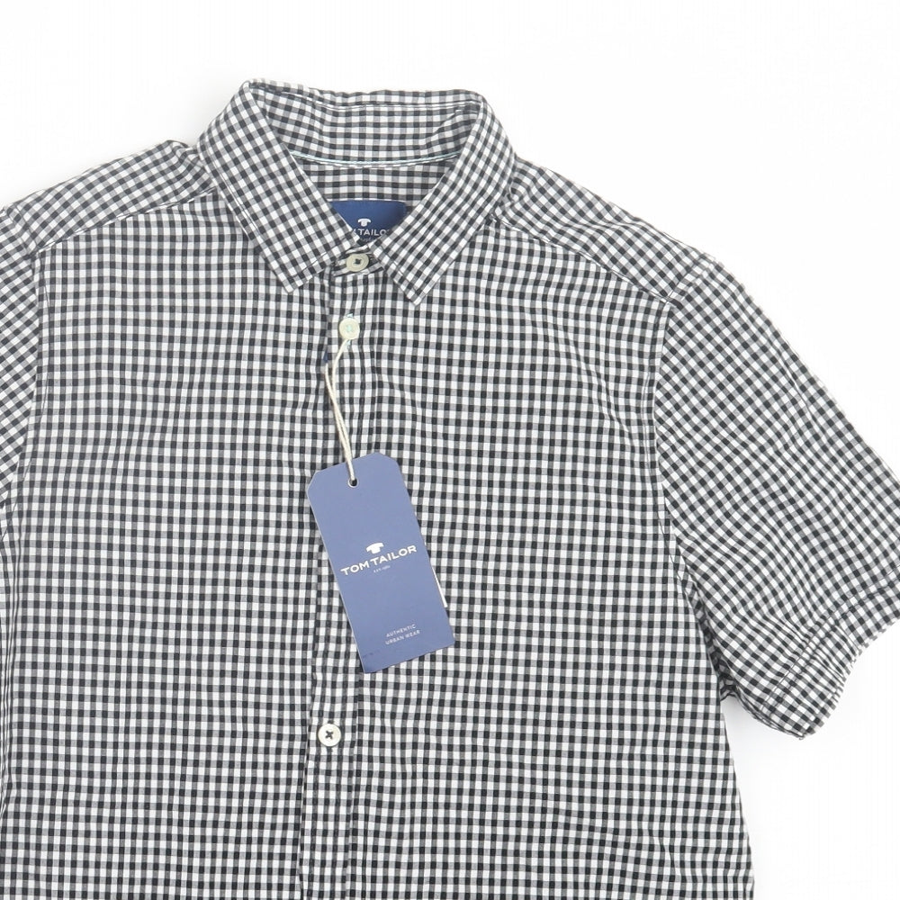 TOM TAILOR Boys Blue Check Cotton Basic Button-Up Size 12 Years Collared Button