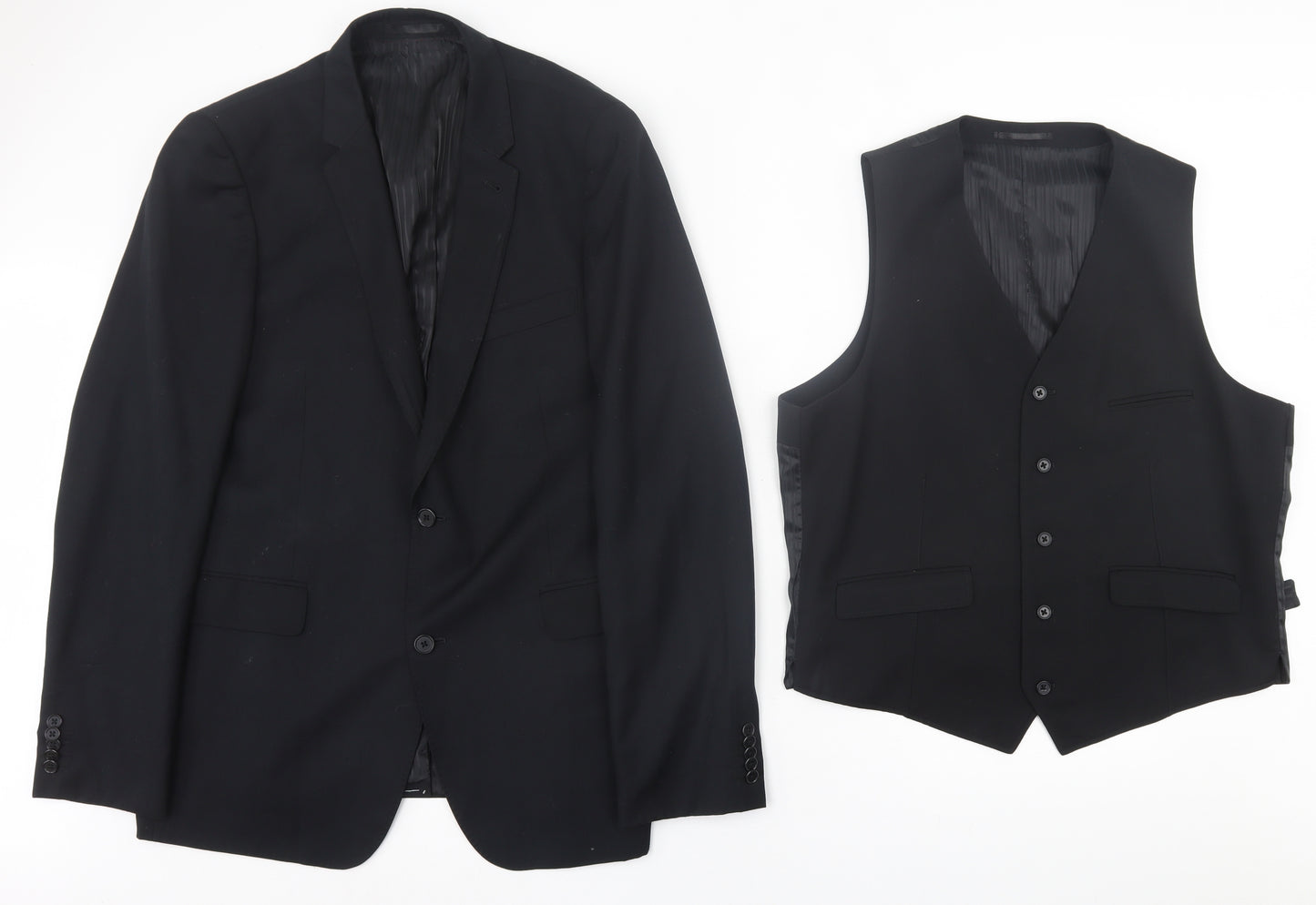 Ventuno 21 Mens Black  Polyester 2 Piece Suit Jacket Size 44   - With Waistcoat
