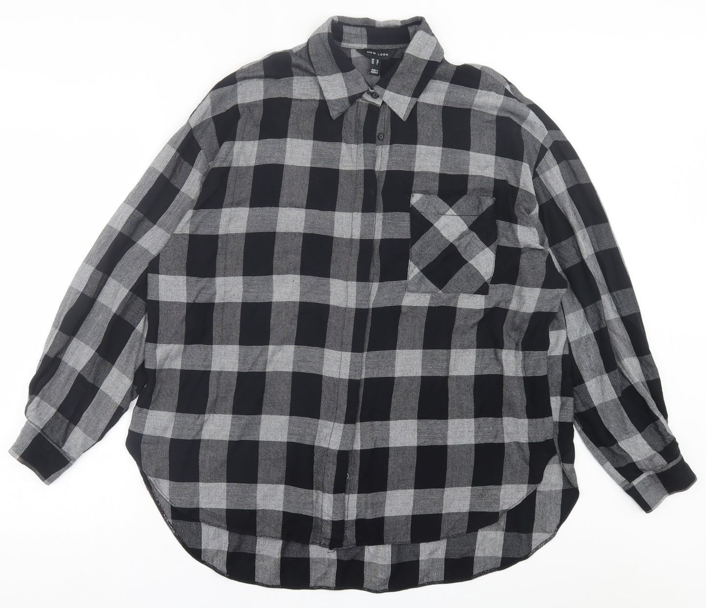 New Look Womens Grey Check Viscose Basic Button-Up Size 10 Collared