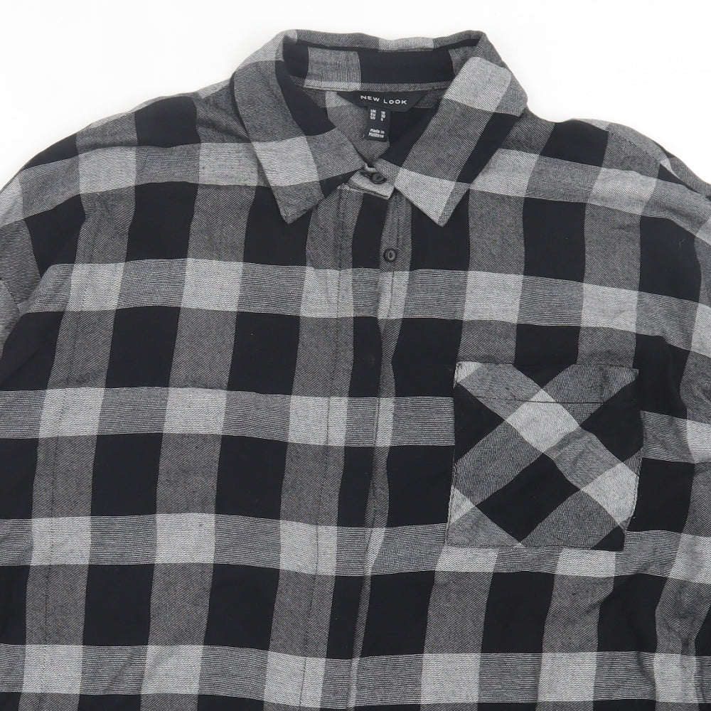 New Look Womens Grey Check Viscose Basic Button-Up Size 10 Collared