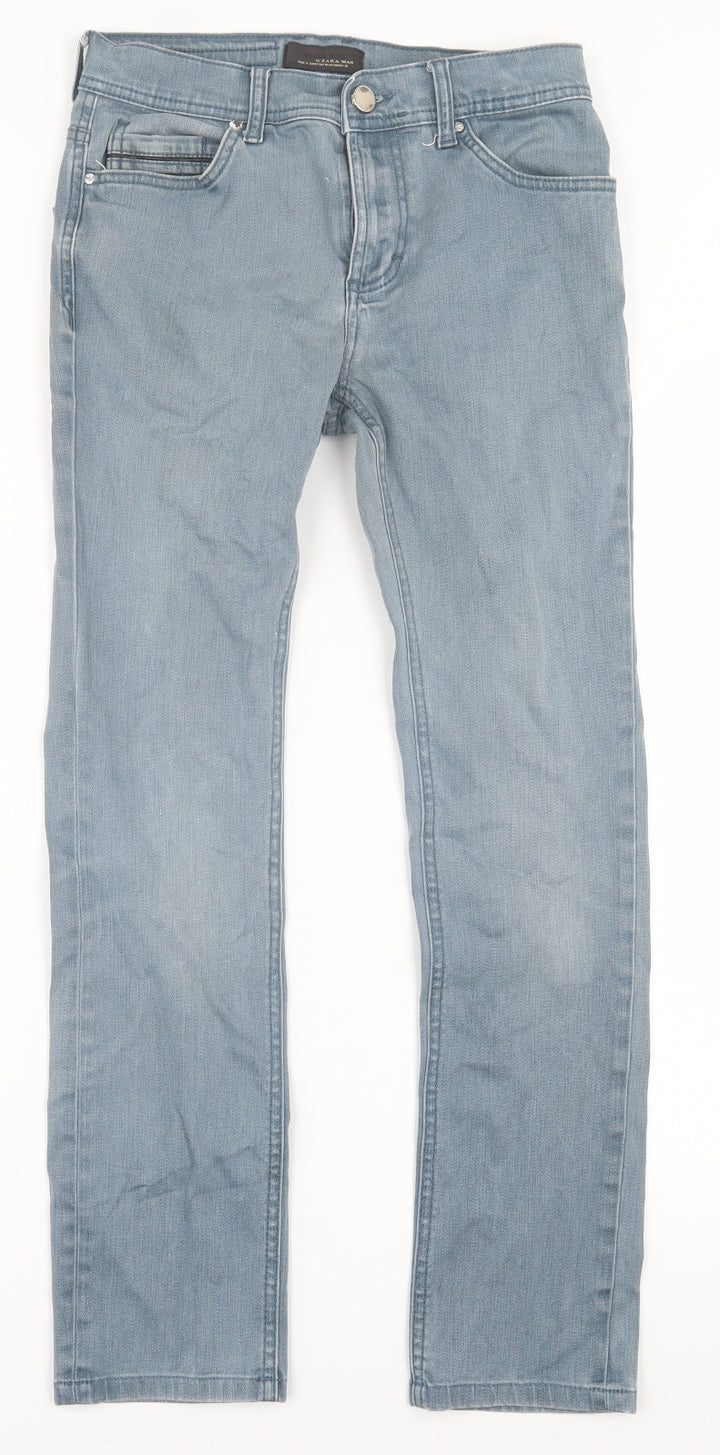 Zara Mens Blue  Cotton Straight Jeans Size 28 in L28 in Regular Button