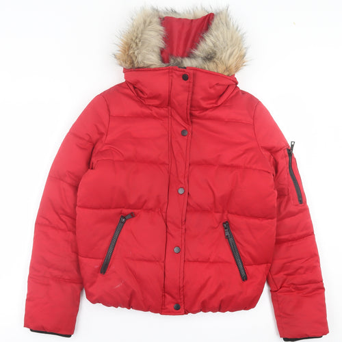 River Island Womens Red   Pea Coat Coat Size S  Zip