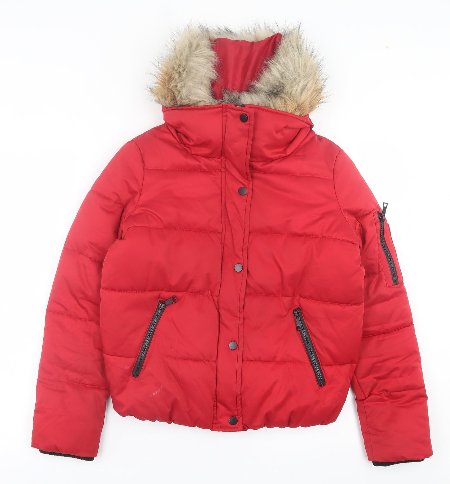 River Island Womens Red   Pea Coat Coat Size S  Zip