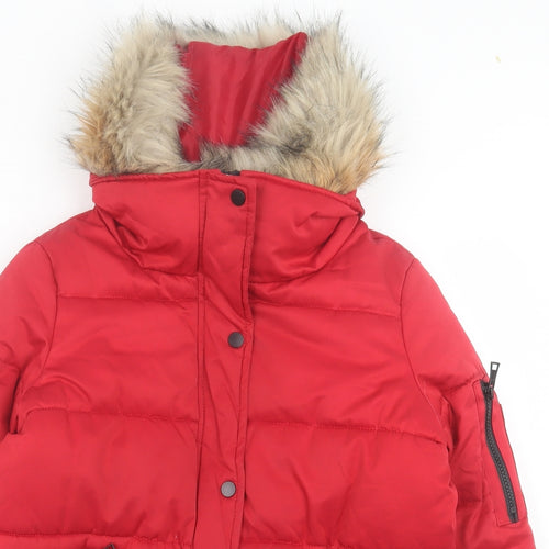 River Island Womens Red   Pea Coat Coat Size S  Zip