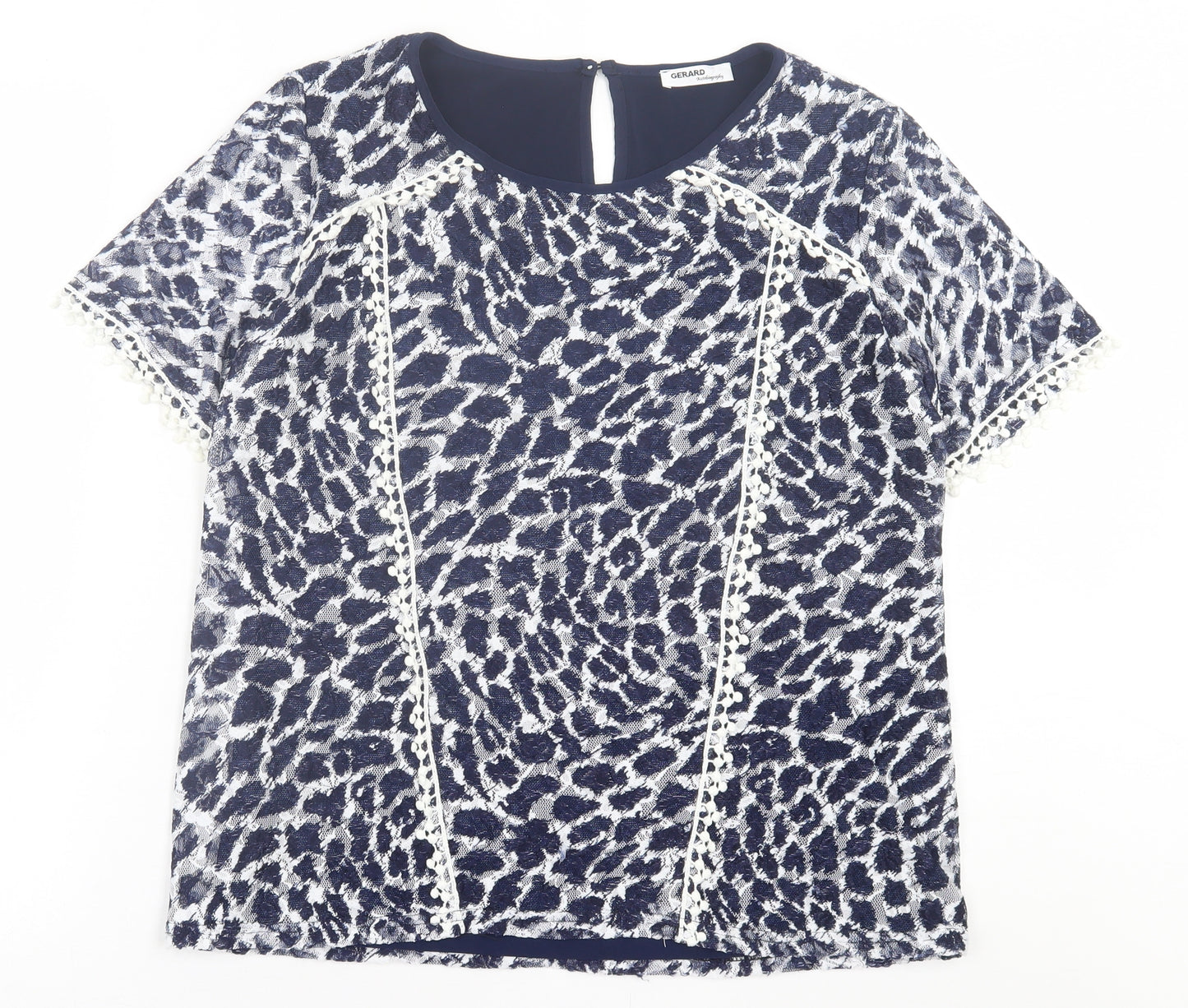 Gerard  Womens Blue Geometric Polyester Basic T-Shirt Size 12 Crew Neck