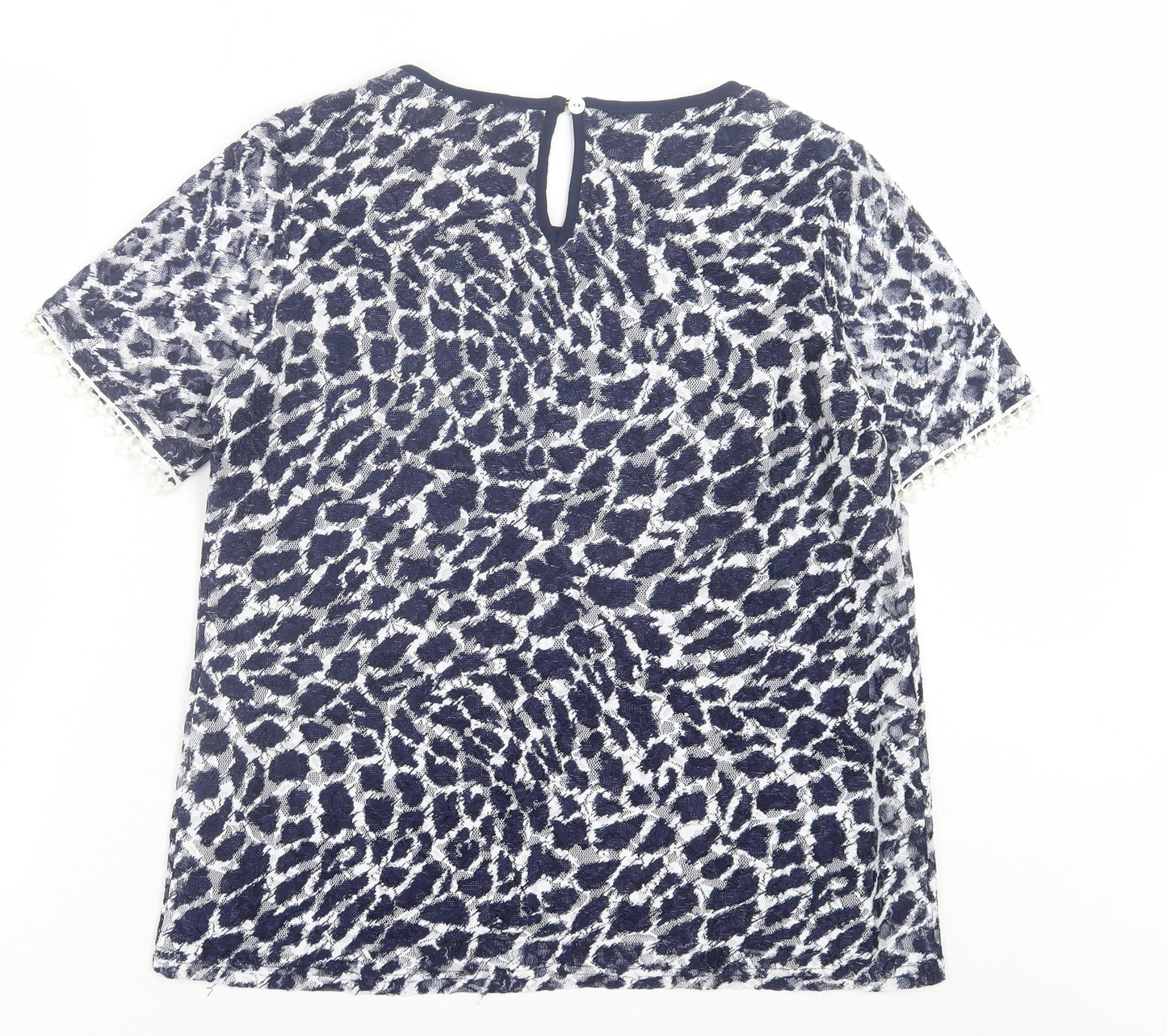 Gerard  Womens Blue Geometric Polyester Basic T-Shirt Size 12 Crew Neck