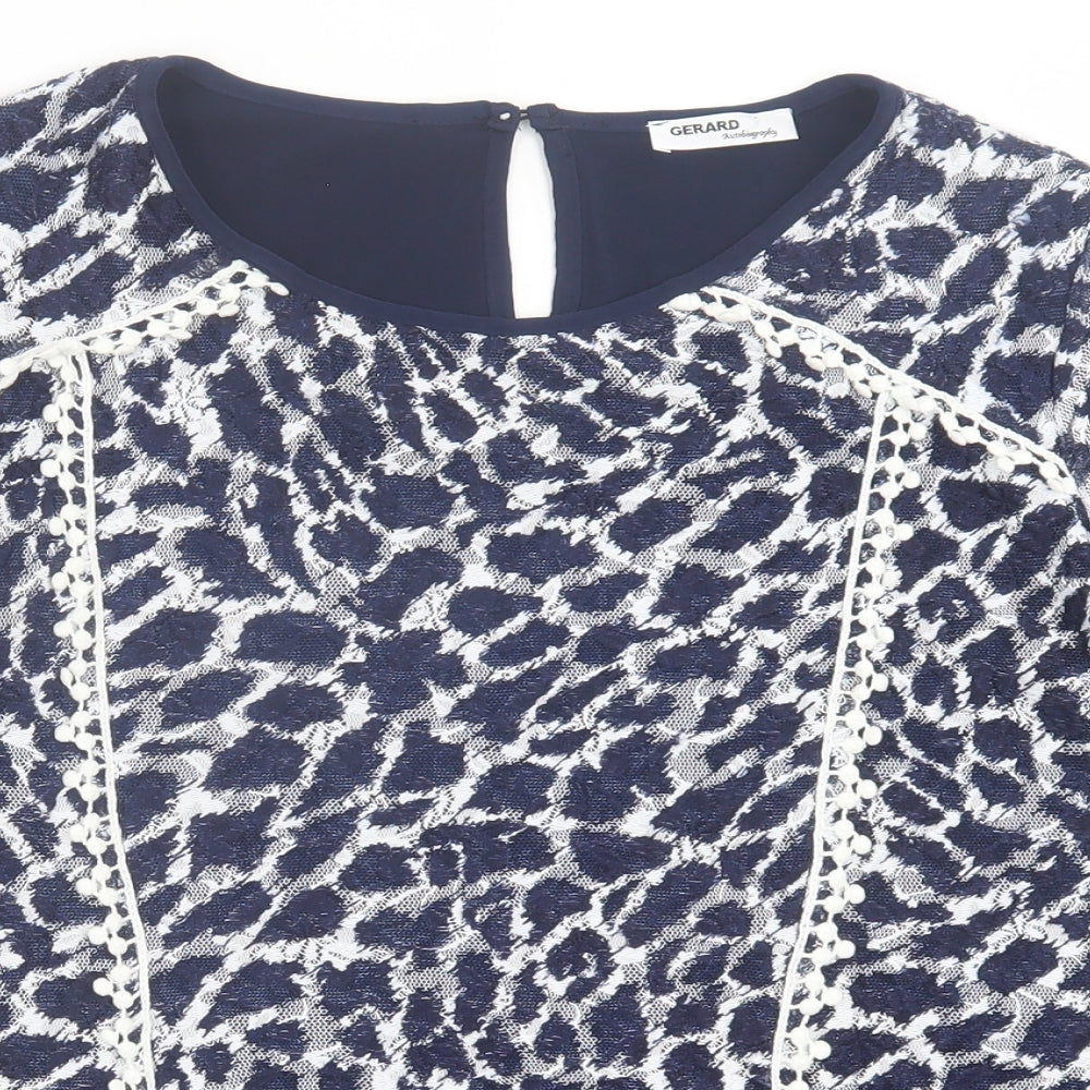 Gerard  Womens Blue Geometric Polyester Basic T-Shirt Size 12 Crew Neck