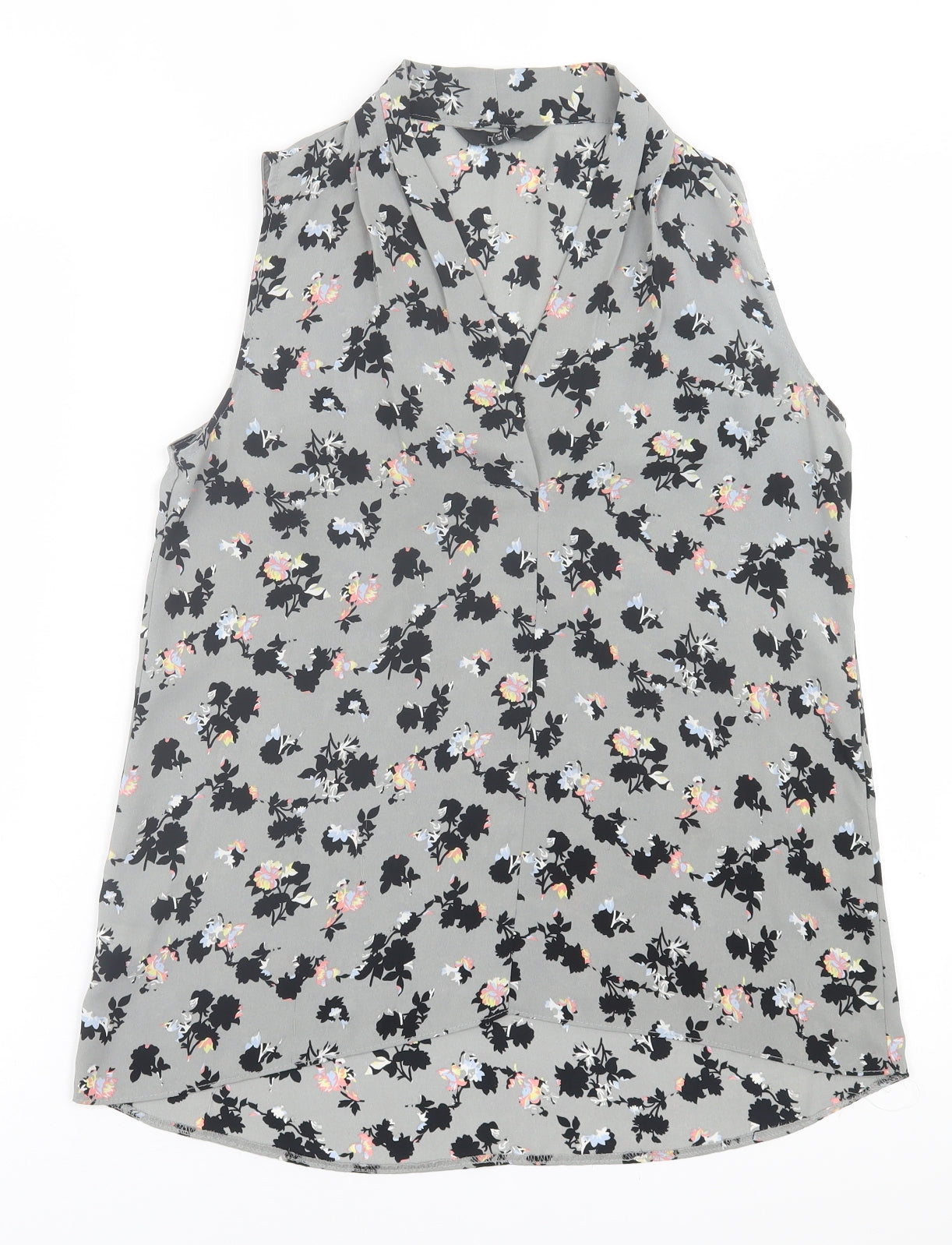 NEXT Womens Grey Geometric Polyester Basic Tank Size 10 V-Neck