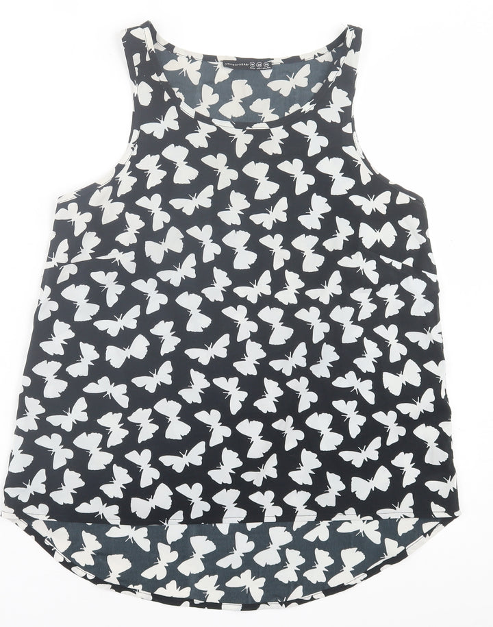 Atmosphere Womens Black Geometric Polyester Basic Tank Size 10 Scoop Neck