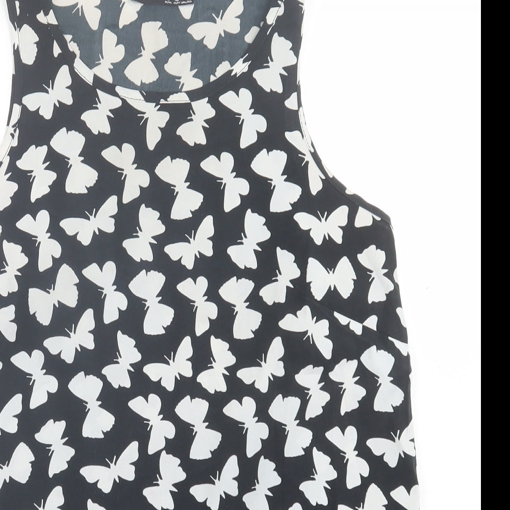 Atmosphere Womens Black Geometric Polyester Basic Tank Size 10 Scoop Neck
