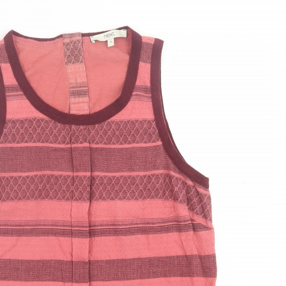 NEXT Womens Pink Striped Cotton Basic Tank Size 12 Scoop Neck