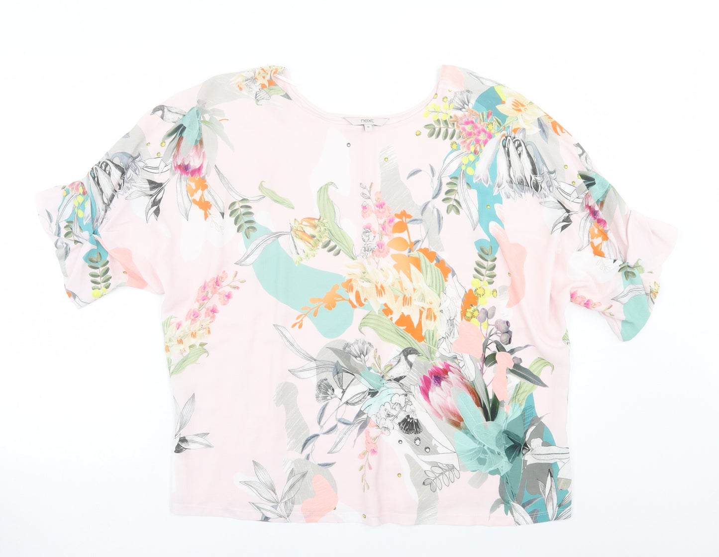 NEXT Womens Pink Floral Viscose Basic T-Shirt Size 18 Crew Neck