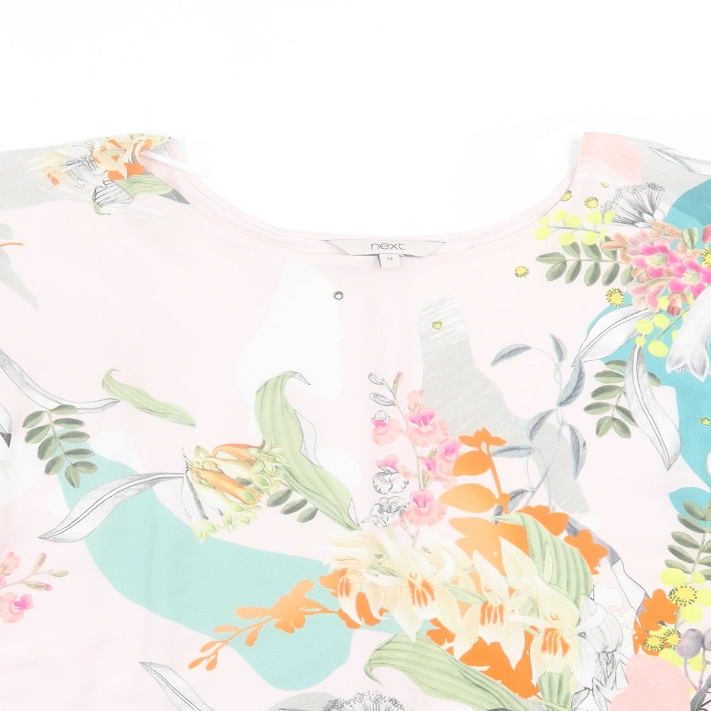 NEXT Womens Pink Floral Viscose Basic T-Shirt Size 18 Crew Neck