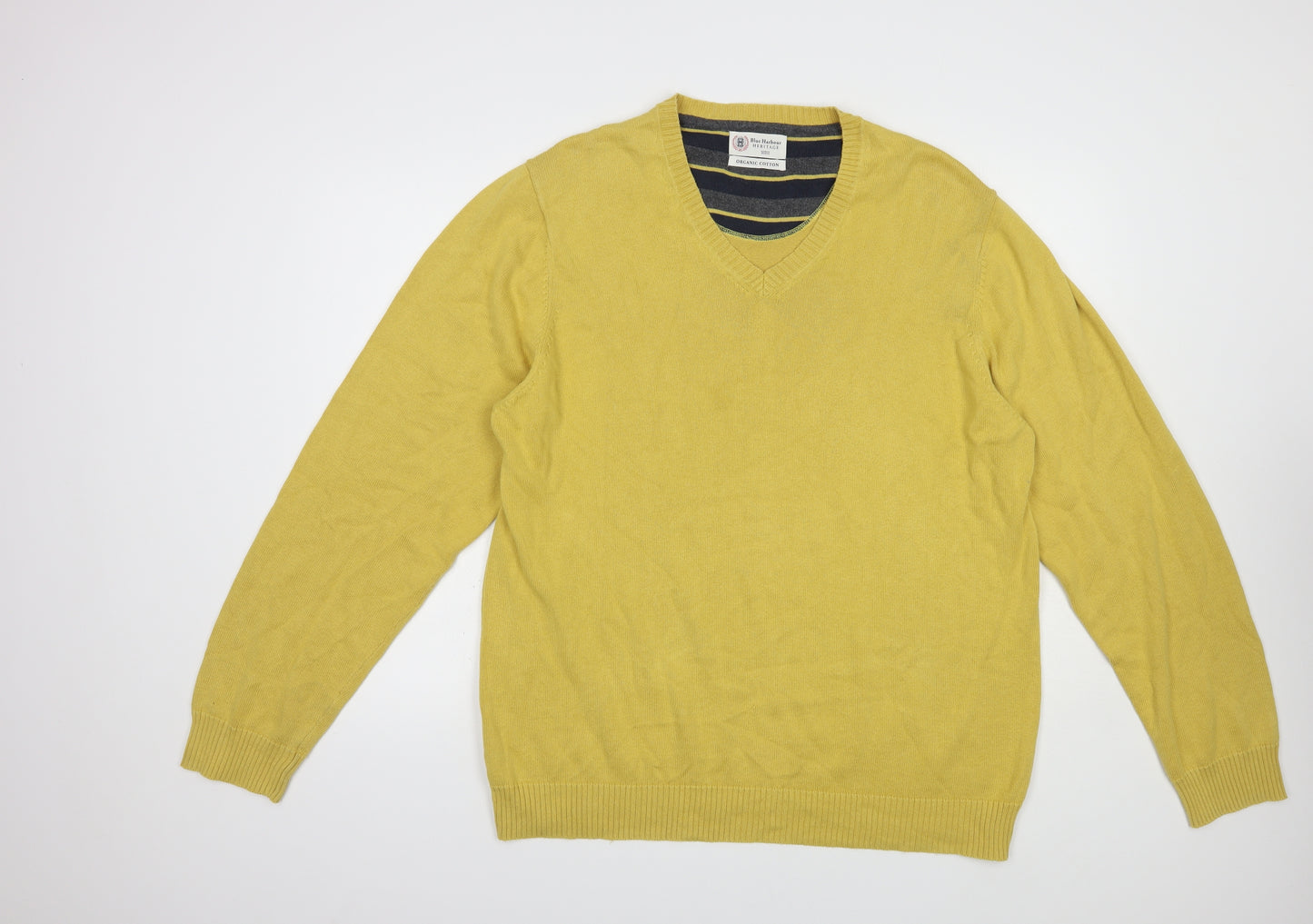Marks and Spencer Mens Yellow V-Neck  Cotton Pullover Jumper Size XL