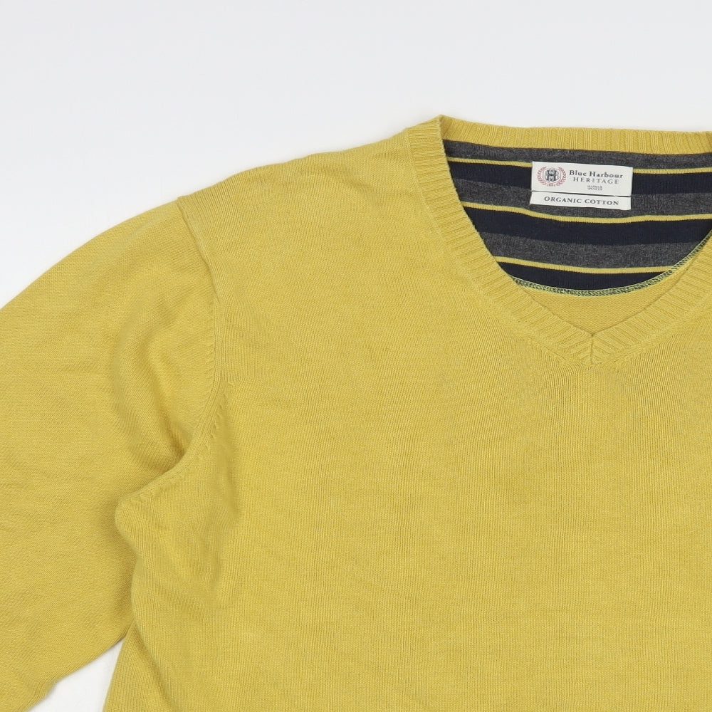 Marks and Spencer Mens Yellow V-Neck  Cotton Pullover Jumper Size XL