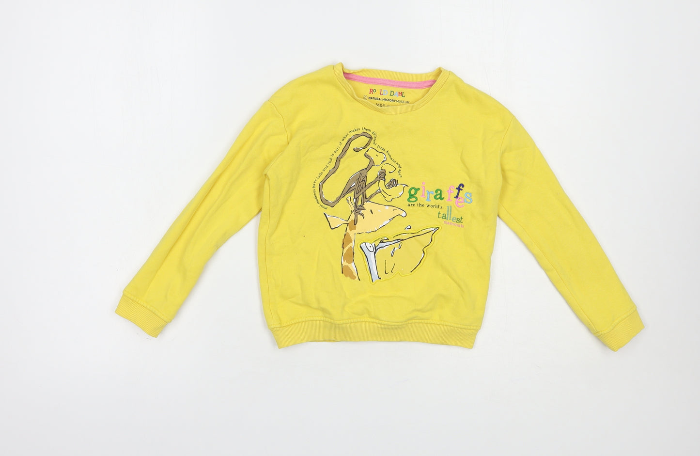 Marks and Spencer Girls Yellow  Cotton Pullover Sweatshirt Size 5-6 Years  Pullover - Giraffe