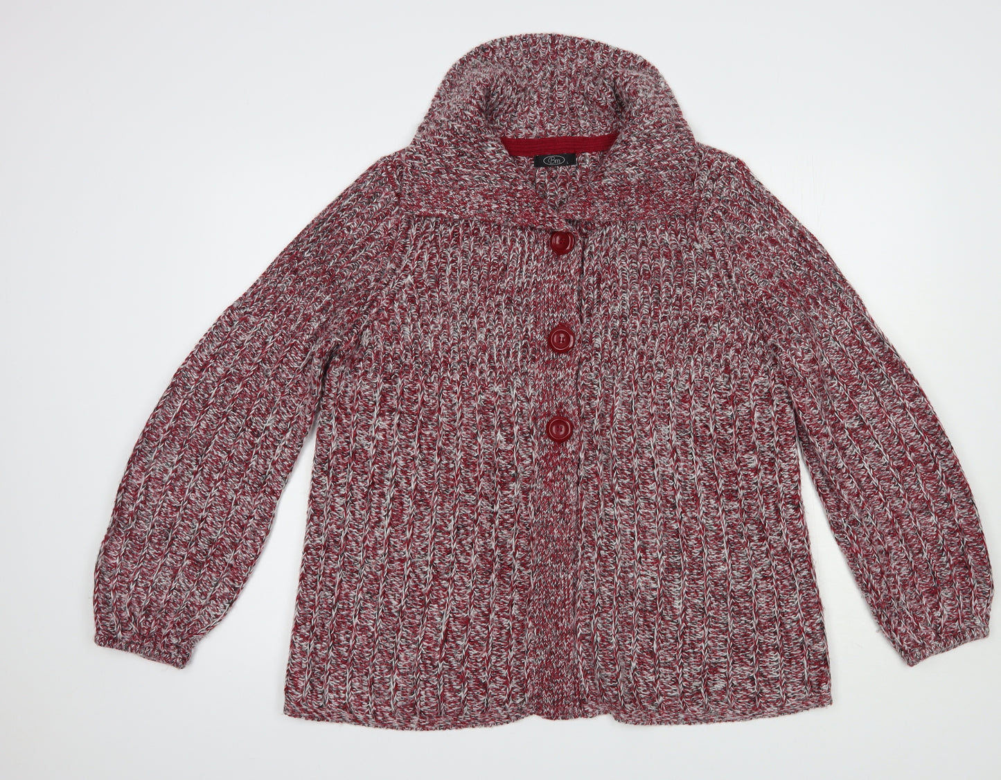 Bonmarché Womens Red Collared  Acrylic Cardigan Jumper Size L