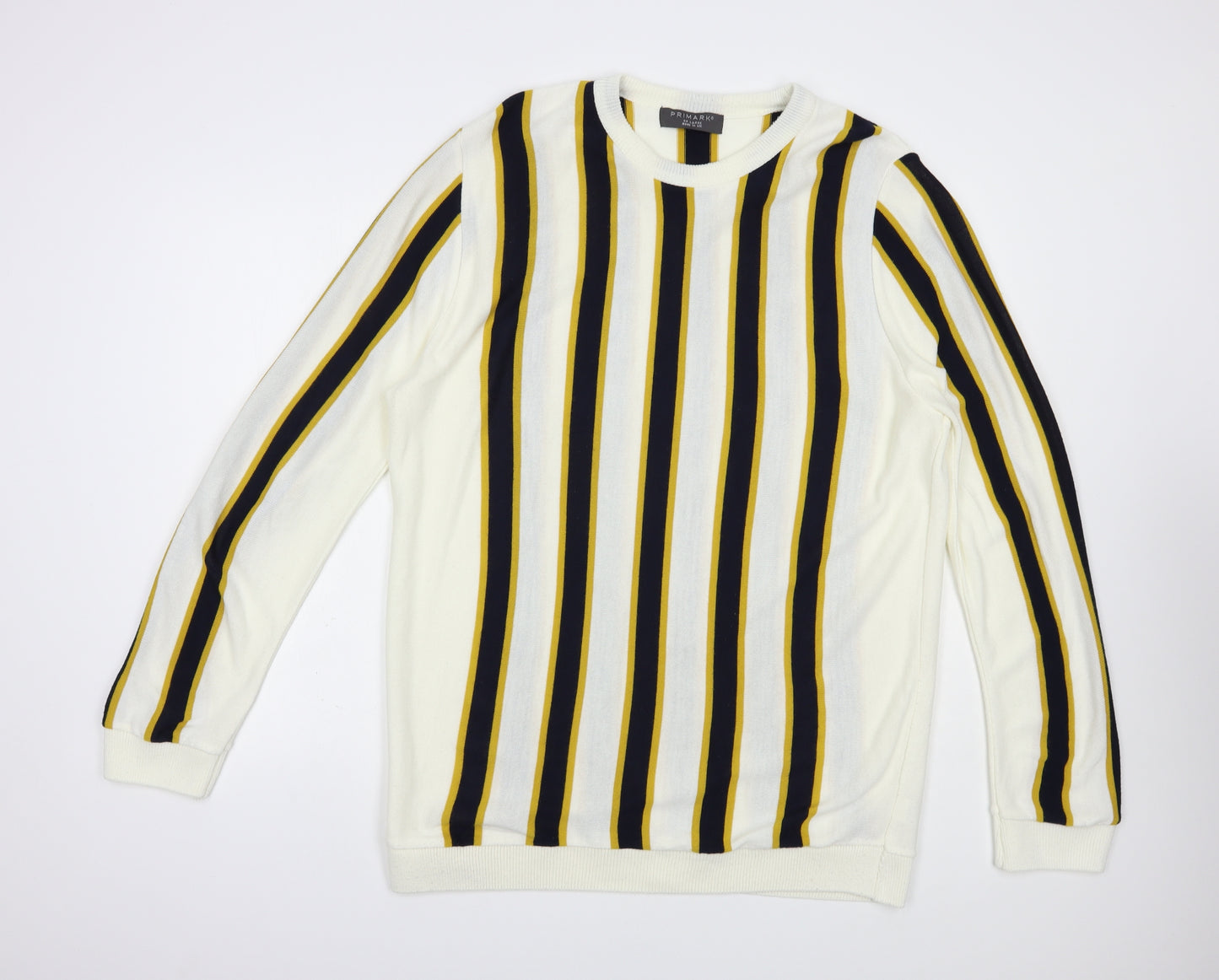Primark Mens Ivory Crew Neck Striped Acrylic Pullover Jumper Size 2XL